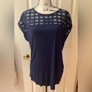 Carol Rose Navy Blue Blouse with Mesh Design